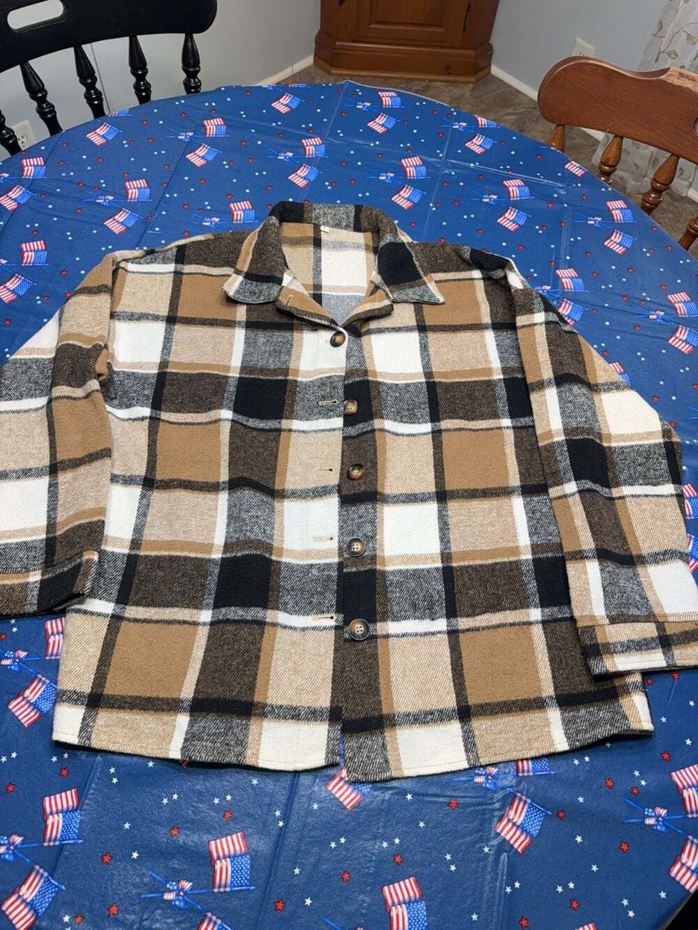 RAMOUG Women Plaid Flannel Lapel Jacket Shirt Shacket Loose Button Down Cardigan